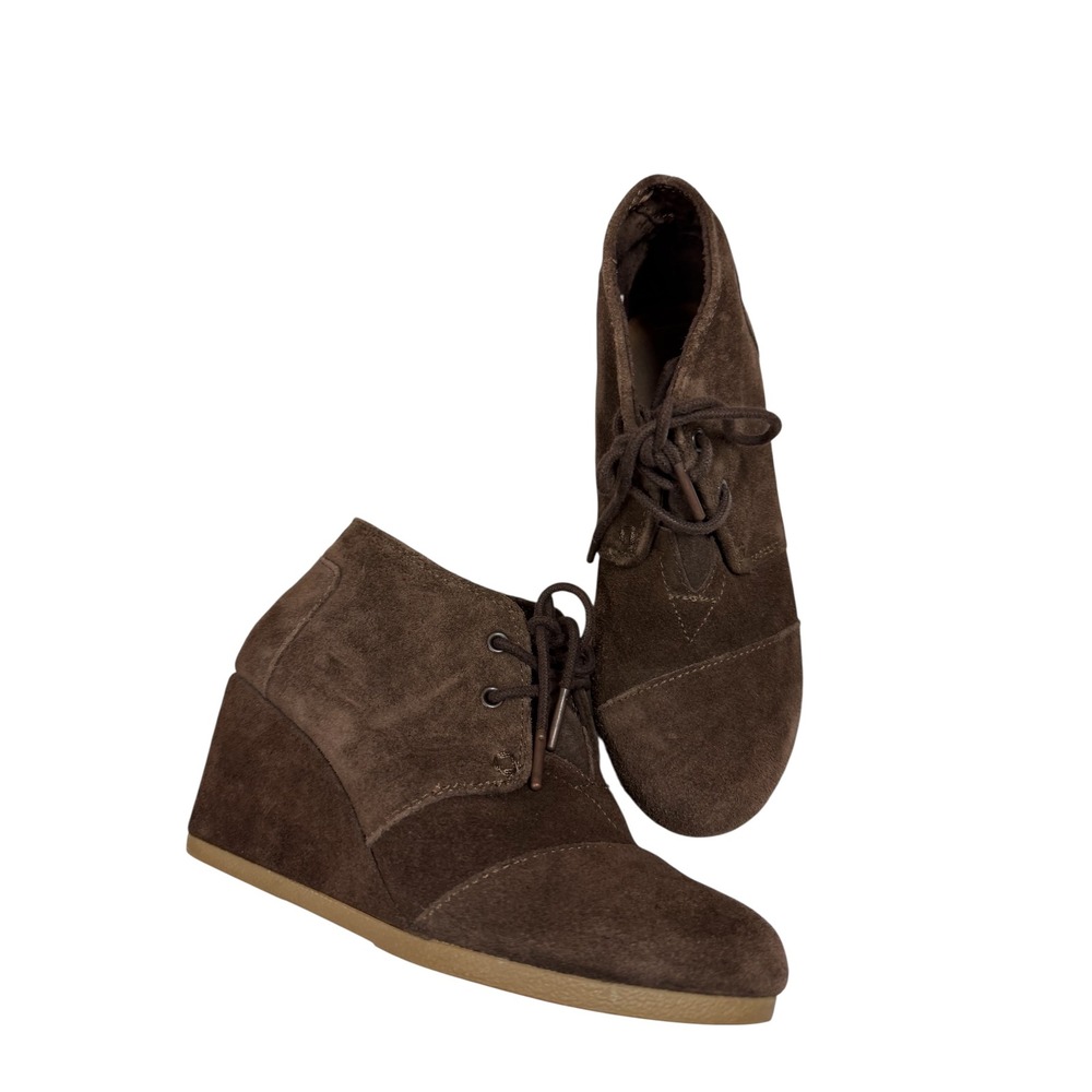 TOMS Desert Wedge Brown‎ Suede Lace Up Ankle Booties Womens 6
